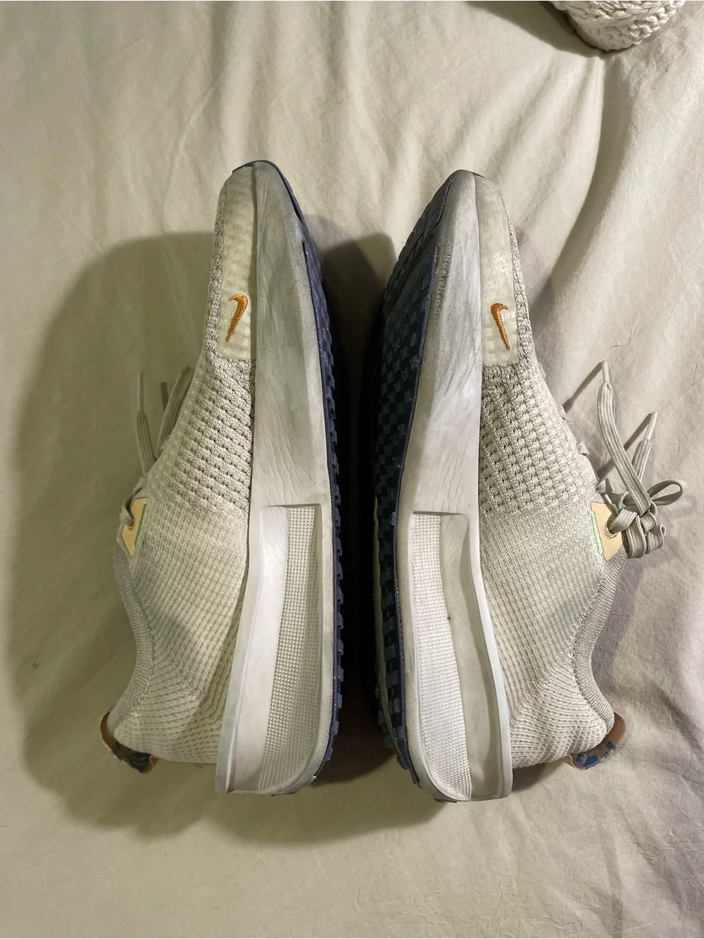 Nike Womens 9.5 Light Gray/neon green Sneakers with Orange Swoosh